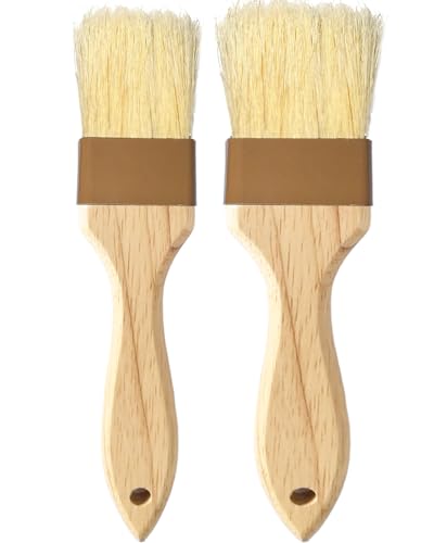 2" & 1.5" Non-Shedding Natural Boar Bristle Pastry & Basting Brush - Food-Grade, Heat-Resistant Cooking Gadgets for Baking, Grilling, Butter, Egg Wash, Oil, Sauce, Marinade, Roasting,Coffee