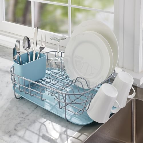 KitchenAid Low Profile Compact Dishrack with Removable Flatware Caddy and Angled Self-Draining Board, Rust Resistant Wires, 12.59 x 17.55 x 6.29 Inch, Mineral Water - color: Mineral Water, size: Low Profile