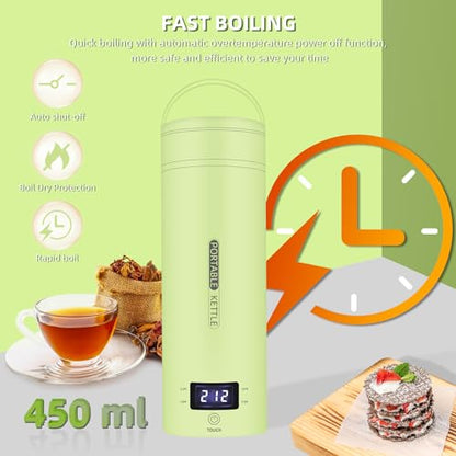 Travel Electric Kettle Portable Small Mini Tea Coffee Kettle Water Boiler, Water Heater with 4 Temperature Control,304 Stainless Steel with Auto Shut-Off & Boil Dry Protection, BPA-Free (Green) - color: Green