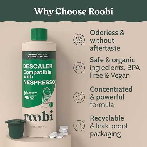 Roobi Descaling and Cleaning Kit Compatible with Nespresso Originaline. Includes 1 Bottle of Descaling Solution, 12 Cleaning Tablets and 1 Reusable Pod. Carbon Neutral. 1 Year Supply. - style: Descaling & Cleaning Kit