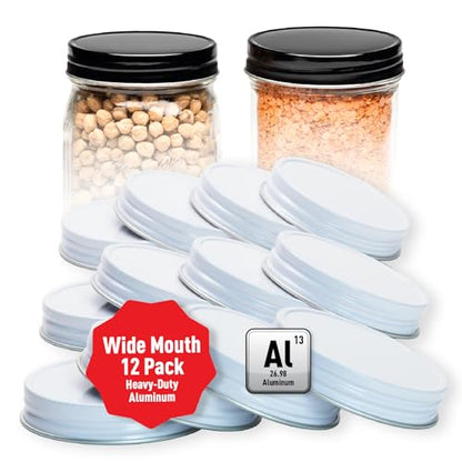 AllSpice Rust-Proof Wide Mouth Aluminum Metal Mason Jar Lids Leak-Proof 12-Pack (White) - color: White, size: Wide Mouth