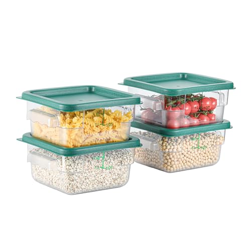 EGGKITPO 4 Pcs 2 QT Square Food Storage Containers with Green Lids Kitchen Container Set with Handle, Clear Scarle for Grain Bean Stackable Dishwasher Freezer Safe BPA-Free Polycarbonate Home Party - color: Green Lids, size: 2.0 QT