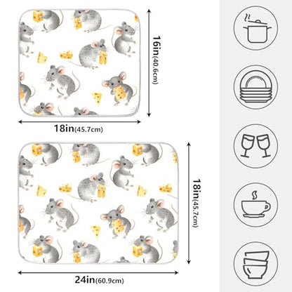 ALAZA Cute Mouse with Cheese Dish Drying Mats Absorbent Microfiber Drying Pad Kitchen Countertop Draining Mat 18 x 24 Inches - size: 18" x 24"