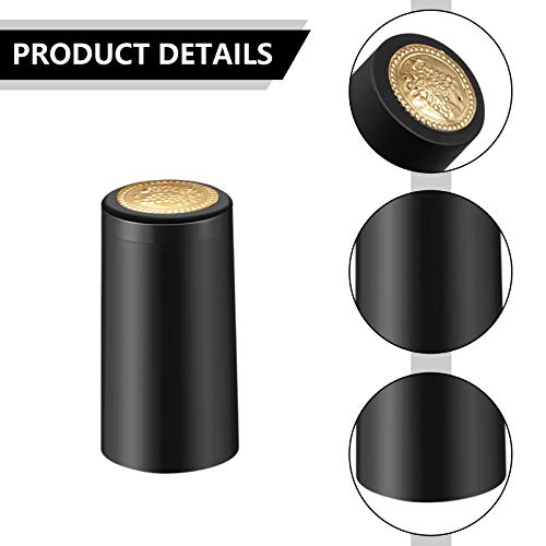 Blulu 200 Pcs Wine Sealer for Bottles PVC Heat Shrink Capsules Bottle Caps for Wine Making Cellars and Home Use (Black,Navy Blue,Gold,Rose Gold) - color: Black, Navy Blue, Gold, Rose Gold