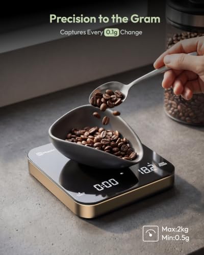 Maestri House S2 Espresso Coffee Scale with Timer, USB-C Rechargeable 2kg/0.1g Precision Shot Scale, Digital Scale for Espresso Brewing(Black & Gold) - color: Black&Gold