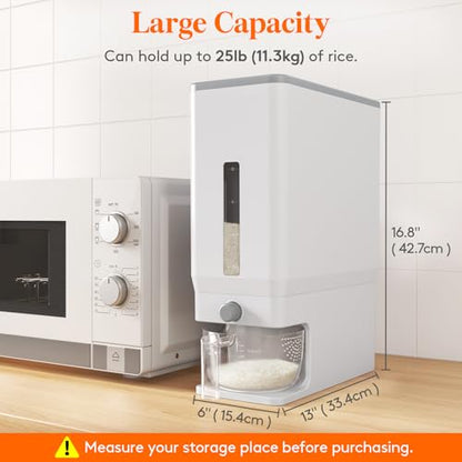 Lifewit Rice Dispenser 25 Lbs(11.3kg), Rice Storage Container Sealed Moisture Proof with Measuring Cup for Kitchen Pantry Household, BPA-Free, 1 Pack White - color: White