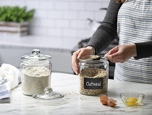 Le'raze Glass Canister Set for Kitchen Counter + Labels & Marker - Set of 2 - Glass Cookie Jars with Airtight Lids - Food Storage Containers with Lids Airtight for Pantry - Flour, Sugar, Coffee, etc.