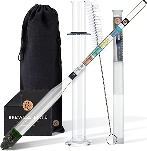 Brewer's Elite Hydrometer - for Home Brew Beer, Wine, Mead and Kombucha - Deluxe Triple Scale Set, Hardcase and Cloth - Specific Gravity ABV Tester (Hydrometer & Glass Test Jar Kit) - size: Hydrometer & Glass Test Jar Kit