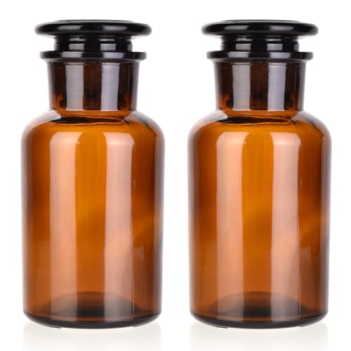Lab Glass Reagent Bottle,Wide Mouth Glass Storage Bottle with Ground Stopper,Decorative Bottles/Vase (Amber, 2 * 250ML) - color: Amber, size: 2 x 250 mL