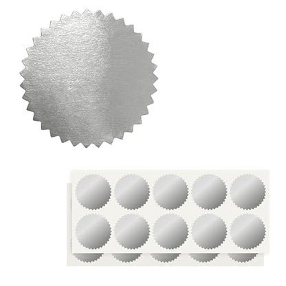 2 inch Round Silver Foil Stickers for Embossing 200 Pcs, Wmiwulien Blank Self Adhesive Notary Embosser Seal Stickers with Serrated Edge for Certificate Package, Envelope, Wafer, Awards Legal Metallic - color: Silver