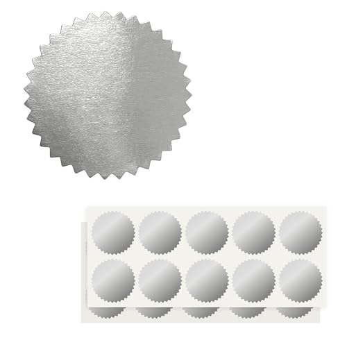 2 inch Round Silver Foil Stickers for Embossing 200 Pcs, Wmiwulien Blank Self Adhesive Notary Embosser Seal Stickers with Serrated Edge for Certificate Package, Envelope, Wafer, Awards Legal Metallic - color: Silver