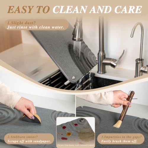 VERIFOST Nested Dish Drying Mat with Bamboo Rack for Dishes, 2Pcs Diatomaceous Earth Stone, Fast Stone Drying Mat for Kitchen Counter with Non-slip Feet, Midnight Gray - color: Bamboo Rack Midnight Gray