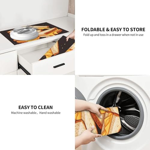 Dish Drying Mat for Kitchen Counter Microfiber Super Absorbent Non-Slip Drying Mats Large Dish Draining Mat Kitchen Counter Quick Dry Pad Cheese Sandwiches Dish Rack Pad 18" x 24"