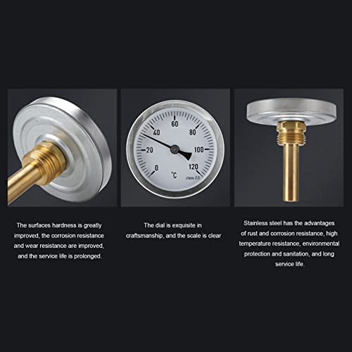 Dial Thermometer, 0 to 120°C 63mm Dial Display Barbecue Pointer Type Thermometer, Waterproof, Sturdy Bimetallic Temperature Gauge for Cooking