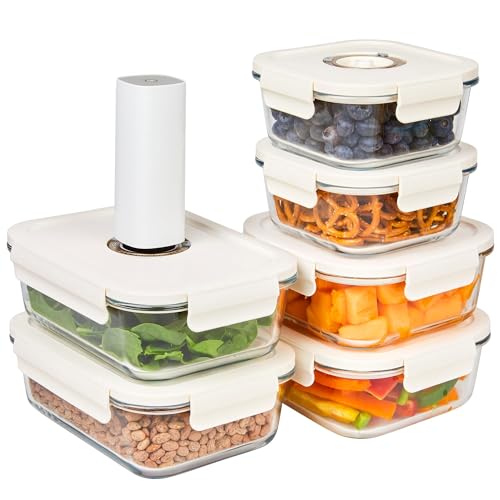 HOLDN’ STORAGE Vacuum Food Storage Containers, Set of 6 Glass Containers Mix & Electronic Pump - Keep Food Fresh Longer, BPA-Free Glass, Leak-Proof, Ideal for Meal Prep, Marinating - size: Set of 6 Mix: Electronic Pump