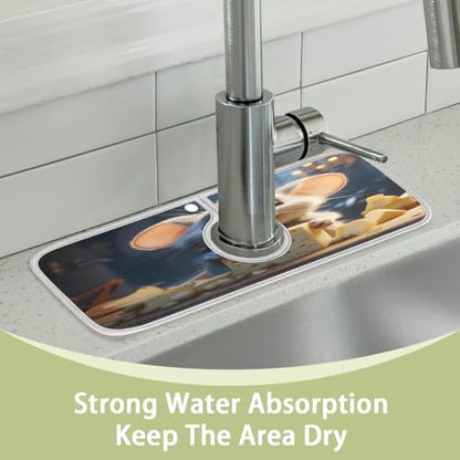 Kitchen Sink Splash Guard Behind Faucet Mat for Kitchen Sink Rat Cheese Super Absorbent Faucet Guard Draining Mat Non-Slip Fast Drying Mat Faucet Handle Drip Catcher
