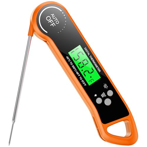 SILVLF Meat Thermometer Digital, Instant Read Thermometer with Backlight, Calibration & Hold Function, Waterproof Food Thermometer for Kitchen and Outside, BBQ,Turkey, Candy, Liquids, Beef (Orange) - color: orange
