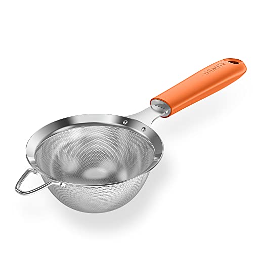 18/8 Stainless Steel Mesh Strainer: U-Taste 3.9 Inch Kitchen Fine Mesh Sieve Food Colander with Riveted Sturdy Silicone Handle and 30 Mesh Hole for Straining Flour, Quinoa, Tea, Juice (Orange) - color: (6) Orange, size: Small (3.9 x 11.1 in)
