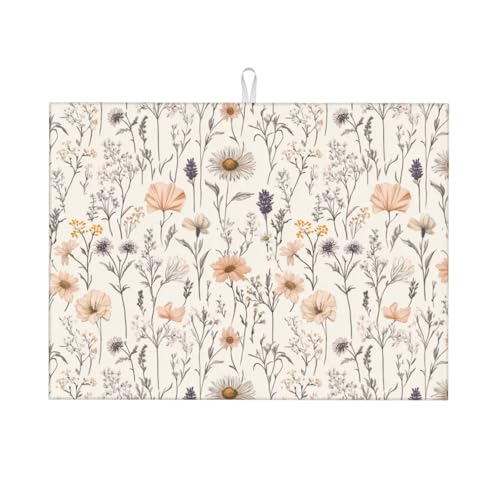 Dish Drying Mat Vintage Botanical Flower Leaf Absorbent Microfiber Non Slip Quick Dry Heat Resistant Holiday Decorative Kitchen Counter Mat for Plates Cups Glasses 18x24 Inch - color: D6, size: 18" x 24"