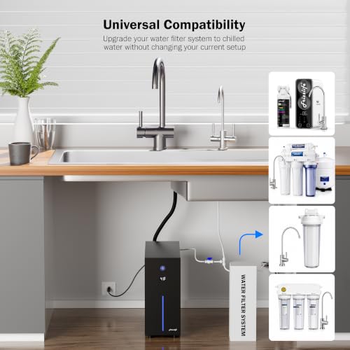 Frizzlife CW5000 Universal Under Sink Chiller Cooling for Water Filters | Cold & Room-temp Outlets Faucet, Compatible with Reverse Osmosis System & Under Sink Filter, 1/4” & 3/8” Quick Connect Set-Up