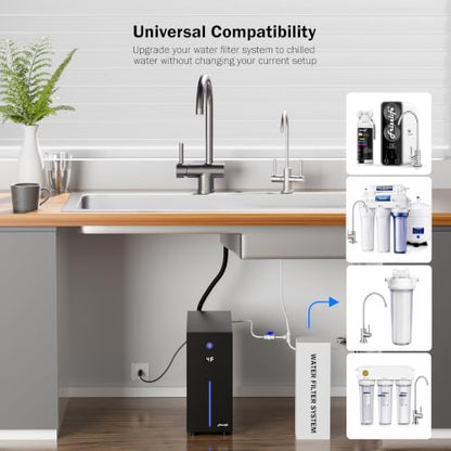 Frizzlife CW5000 Universal Under Sink Chiller Cooling for Water Filters | Cold & Room-temp Outlets Faucet, Compatible with Reverse Osmosis System & Under Sink Filter, 1/4” & 3/8” Quick Connect Set-Up