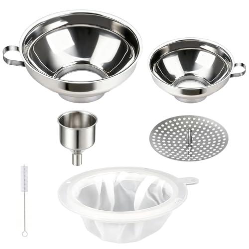5 Pack Stainless Steel Canning Funnel for Filling Mason Jar with Mesh Strainer, Wide & Narrow Mouth Funnels for Kitchen Use, Filling Bottles & Dry Ingredients, Kitchen Gadgets Canning Supplies Kit