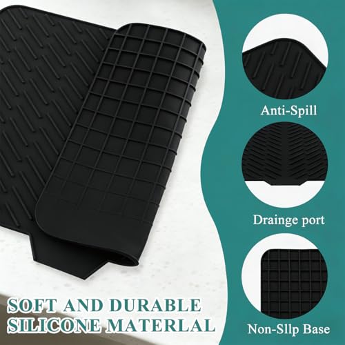 Silicone Dish Drying Mat for Kitchen Counter,23"X17" With Built-in Drain Lip,Food-Grade Silicone, Heat-Resistant Eco-friendly Hygienic Drying Mat Leak-Proof and Non-Slip, Multi-Functional Use（Black） - color: Black, size: 23" x 17"