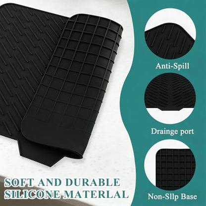 Silicone Dish Drying Mat for Kitchen Counter,23"X17" With Built-in Drain Lip,Food-Grade Silicone, Heat-Resistant Eco-friendly Hygienic Drying Mat Leak-Proof and Non-Slip, Multi-Functional Use（Black） - color: Black, size: 23" x 17"