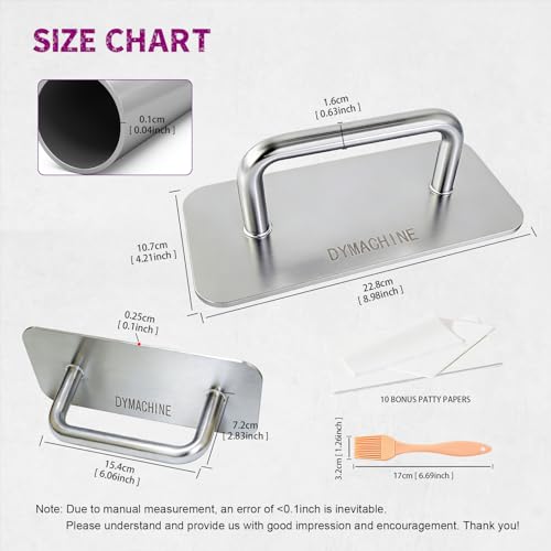 Stainless Steel Burger Press,9 Inch Smash Burger Press,2.5mm Non-Stick Smooth Smasher,Square Grill Weight Press, Griddle Press Kitchen Stuff,For Cooking Beef Bacon Steak - size: 9'*4.3' Square