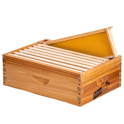 8-Frame Beehive Box Langstroth Medium Super Bee Box for Sale Wax Coated Bee Hives Includes Wooden Frames & Waxed Foundations (Unassembled) - style: Unassembled