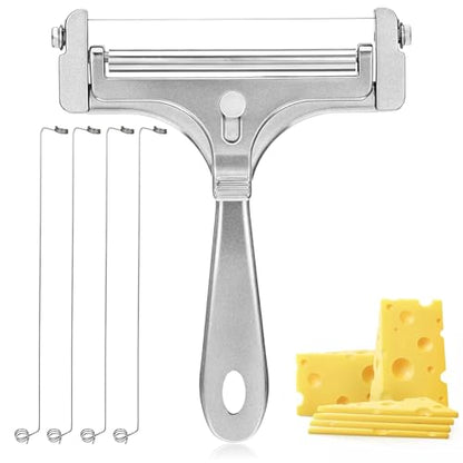 Cheese Cutter Kit Adjustable Hand Held Cheese Cutter with 4 Extra Wires Stainless Steel Wire Cheeses CutterQuick Replacement Thick & Thin Slicer Shaver Kitchen Slicing Tools for Block Butter