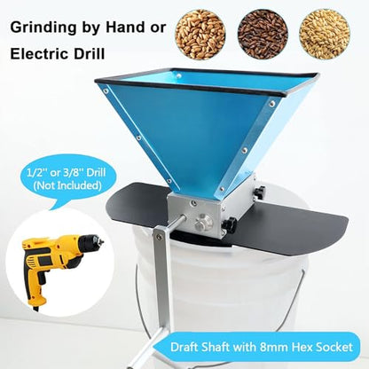 Grain Mill Brewing for Grain Malt Barley, Malt Mill for Homebrew Beer, Grain Crusher Grinder with 7.7LB Hopper 2 Stainless Steel Bearing Rollers and Steel Metal Base, Fit Electric Drill - size: 2 Stainless Steel Rollers with Metal Base