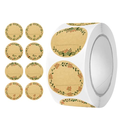 500PCS Kraft Paper Writeable Blessing Stickers,Waterproof Vinyl Blank Wreath & Heart Decals for Wedding, Party Favors, Gift Wrapping, Scrapbooking-Rustic Craft Supplies for Teens, Adults, Boys, Girls1 - color: Kraft Paper-