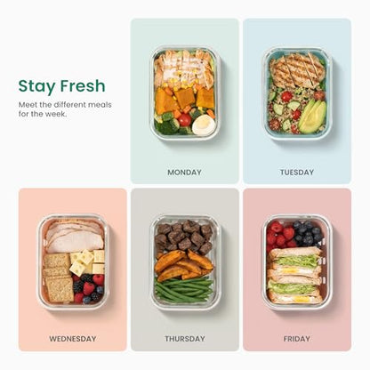 GENICOOK Glass Meal Prep Containers 5 Pack, 4.4 Cup Airtight Leakproof Lids, Borosilicate Glass Food Storage Containers, Microwave Oven Freezer Safe, BPA Free Lunch Containers - color: Bright color