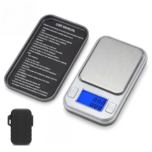 0.01g Accuracy Mini Digital Pocket Gram Scale, Diyife 200g Milligram Scale with Storage Case, 8 Units, LCD Display, Tare Function, Weighs Small Food, Jewelry Scale, Silver - color: Silver