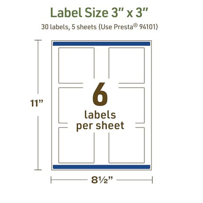 Avery Dissolvable Square Labels, Sure Feed Technology, 3" x 3", Matte White, Print-to-The-Edge, Laser/Inkjet Printable, 30 Labels Total - style: 30 labels