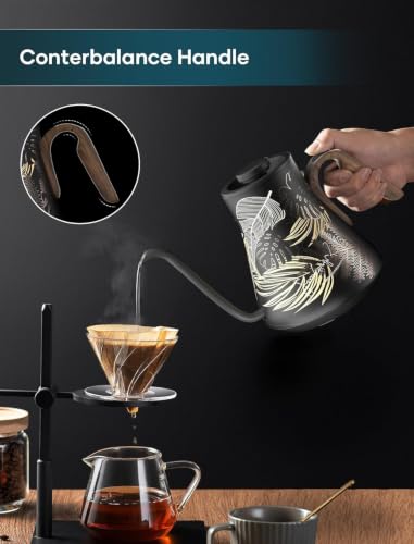 INTASTING Gooseneck Electric Kettle with ±1℉ Temperature Control for Pour Over Coffee & Tea, Quick Heating, BPA-Free Stainless Steel, Built-in Brew Timer, 1500W/0.9L (Rainforest) - color: Rainforest