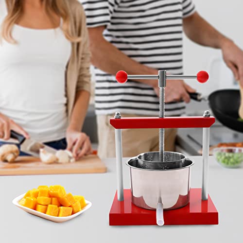 Cheese Tincture Herb Fruit Wine Manual Press, 0.8 Gallon Stainless Steel Barrels Press Machine for Juice, Vegetable, Wine, Olive Oil, Silver and Red Manual Fruit Wine Press, 8.27*10.24*14.37in