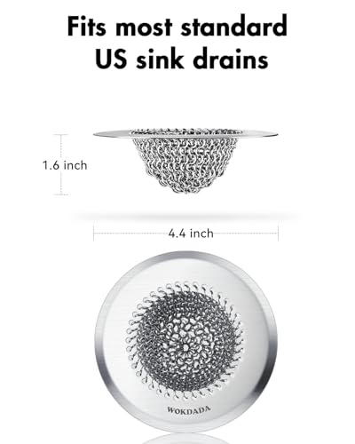 Revolutionary Kitchen Sink Drain Strainer/Patented Reversible Chain Mesh, Effortless Cleaning & Debris Catcher, Large Capacity, Anti-Clog, 304 Stainless Steel & Rust-Proof/Handmade - color: Silver