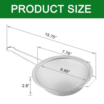 Fine Mesh Strainer with Sturdy Handle, 7.76 Inch Stainless Steel Strainers, Bonus 20x20 Inch Reusable Cotton Cheese Cloths with 4 Hemmed Edges, Sieve Sifter for Straining, Cooking, Baking - size: 7.76" Strainer and Cheesecloth