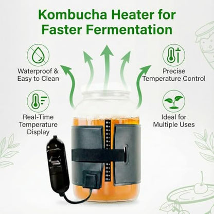 Kombucha Heating Wrap for Homebrew Heating - Fermentation Heating Pad with - Kombucha Warmer - Wrap Around Heater for making Kombucha and other Brews with Thermometer (HEATING PAD + WRAP) - color: HEATING PAD + WRAP