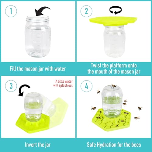 Bee Feeder for Mason Jar Made of Silicone - Bee Watering Station for Garden Compatible with Regular Mouth Mason Jars - color: Yellow