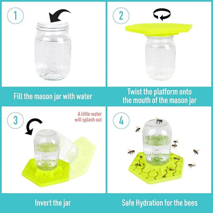 Bee Feeder for Mason Jar Made of Silicone - Bee Watering Station for Garden Compatible with Regular Mouth Mason Jars - color: Yellow