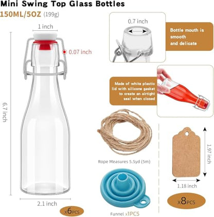 5oz Clear Beer Bottles Flip Top Round Glass Bottles with Leak Proof Easy Caps, 150ML Vinegar Kombucha Bottle for Wedding Themed Baby Shower Christmas Gifts (5oz - 6 Pack) - size: 5 Ounces