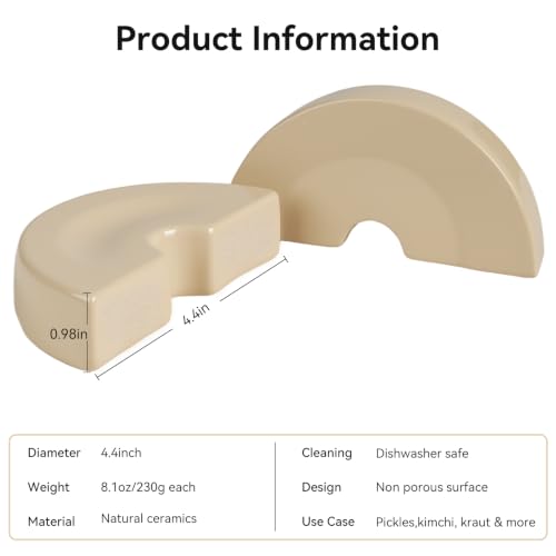 Fermentation Crock Weight - Ceramic Fermentation Stone Weight for Gallon Jar Canning Pickling Cabbage Kimchi Vegetables & Food Preservation, 4.3"
