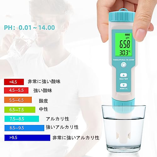7 in 1 PH Meter Gomass 0.01 High Accuracy ph Tester Digital for Water TDS/EC/Salinity/Temp/ORP/S. G/PH Pen Tester Drinking Water, Hydroponics, Plants, Aquarium and Pool - color: Light blue