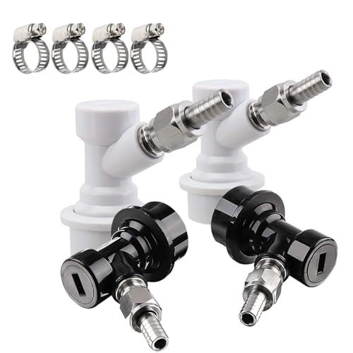 【2 Pairs】MRbrew Ball Lock Disconnect Set, Home Brew Ball Lock Keg Fittings with MFL Thread Swivel Nuts, Corny Keg Fittings with Stainless Steel 5/16'' Gas & 1/4'' Liquid Barbs & Extra 4 Hose Clamps - size: 2 pairs