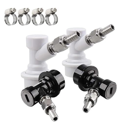 【2 Pairs】MRbrew Ball Lock Disconnect Set, Home Brew Ball Lock Keg Fittings with MFL Thread Swivel Nuts, Corny Keg Fittings with Stainless Steel 5/16'' Gas & 1/4'' Liquid Barbs & Extra 4 Hose Clamps - size: 2 pairs