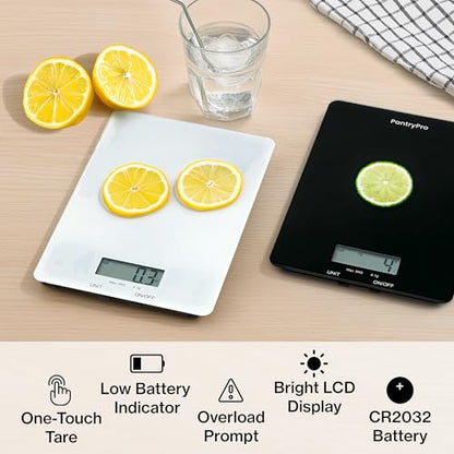 Glass Platform Digital Kitchen Scale - for Food Coffee Lab - LCD Display gram Ounces lb:oz fl.oz ml - 11 LB/5 KG Capacity - Battery Included - Black by The Display Guys - color: Glass - Black