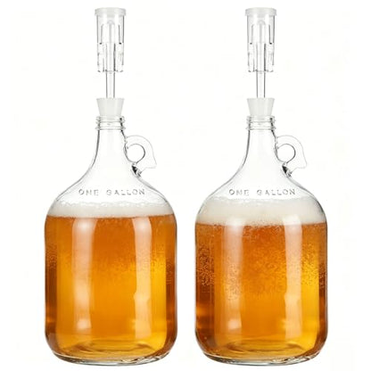 2pcs 1Gallon Glass Bottle- 2pcs Rubber Bungs & 2-Piece Airlocks – Fermentation Jars for Home Brewing, Clear Glass Fermenter Containers for Liquid Fermentation